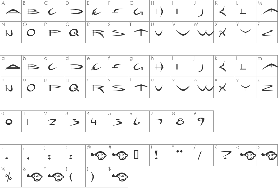 Holiday hardcore font character map preview