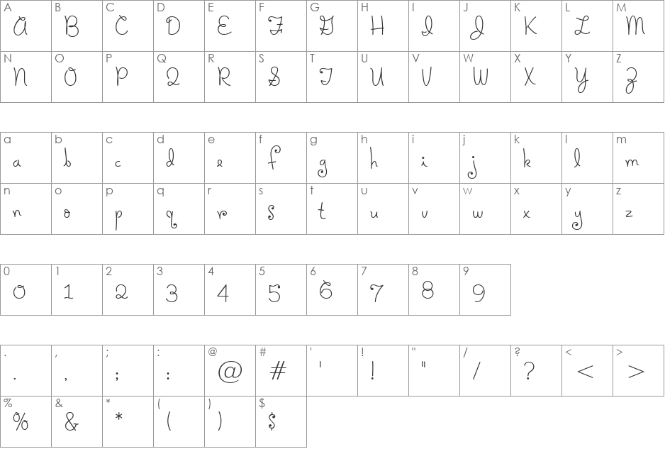 Holiday Springs BTN Lt font character map preview