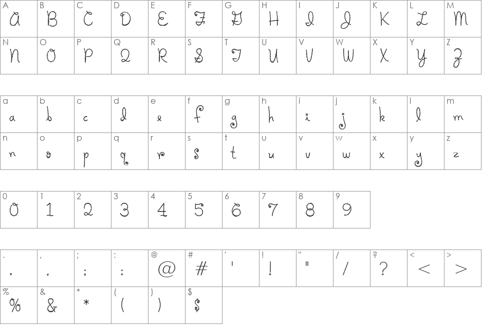 Holiday Springs BTN Wobbly font character map preview