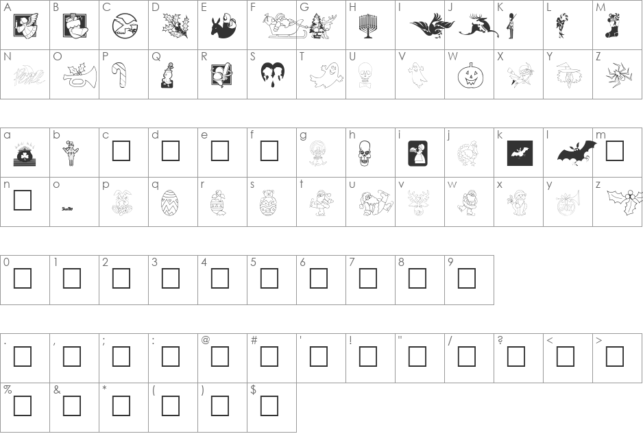 Holiday Symbols font character map preview