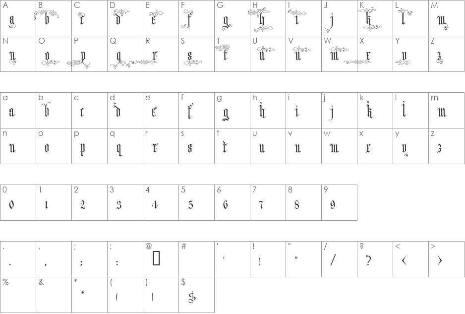 Ardenwood font character map preview