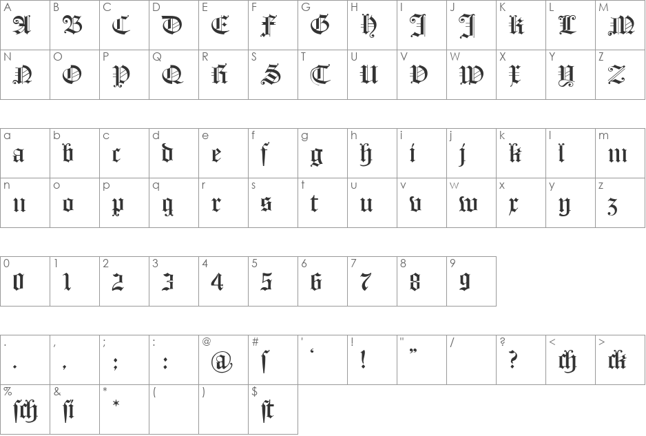 HollandGotisch font character map preview