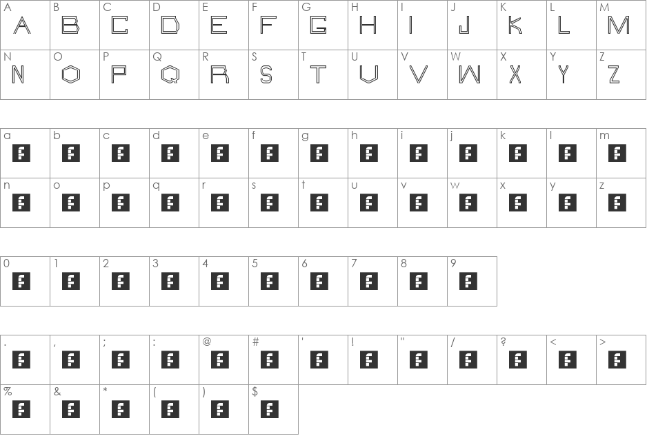 hollow font character map preview