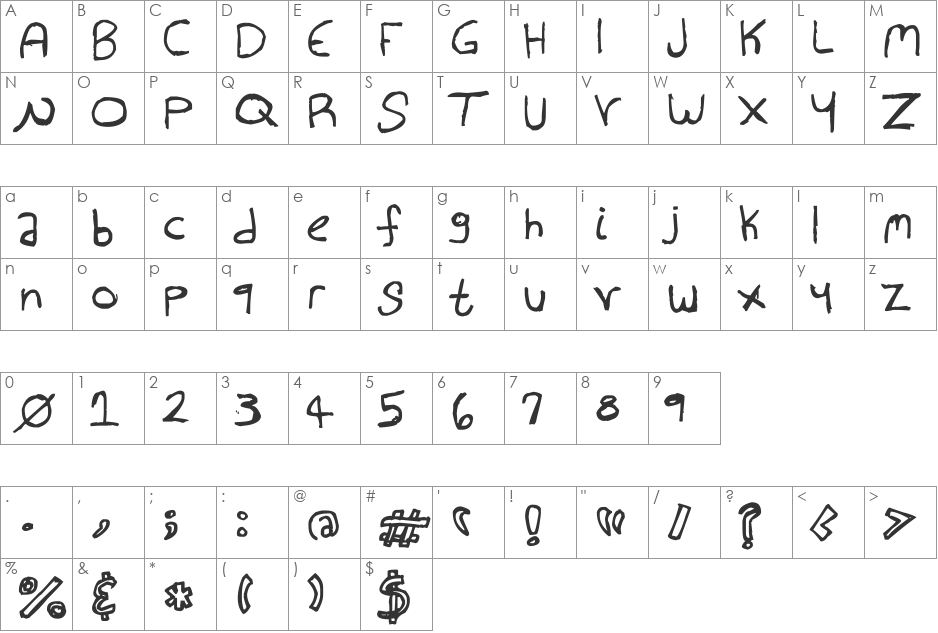 Hollow Hills font character map preview