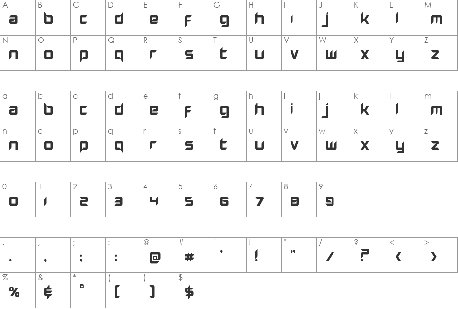 Hollow Point font character map preview