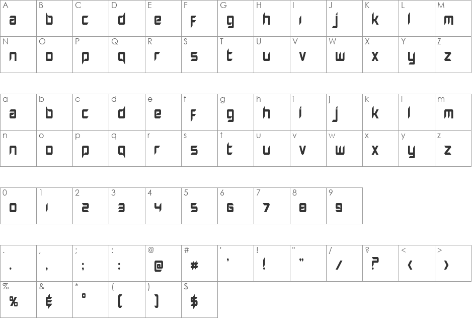 Hollow Point Condensed font character map preview