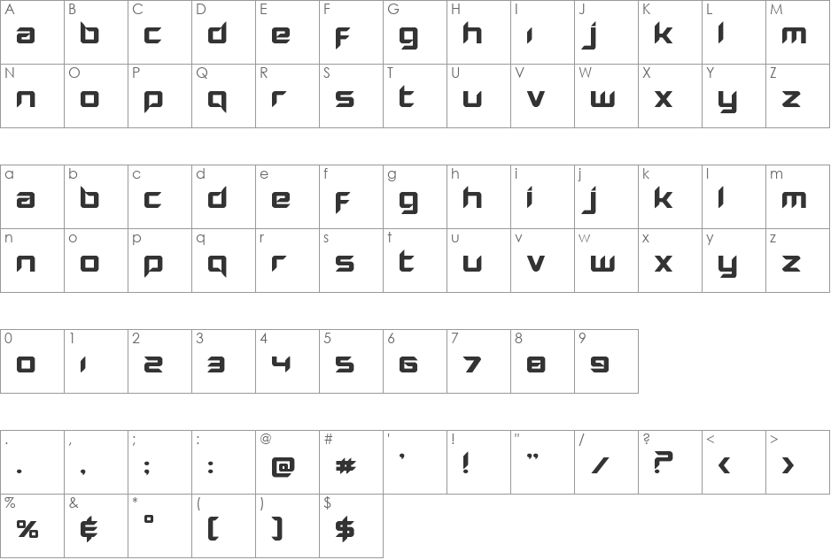 Hollow Point Expanded font character map preview