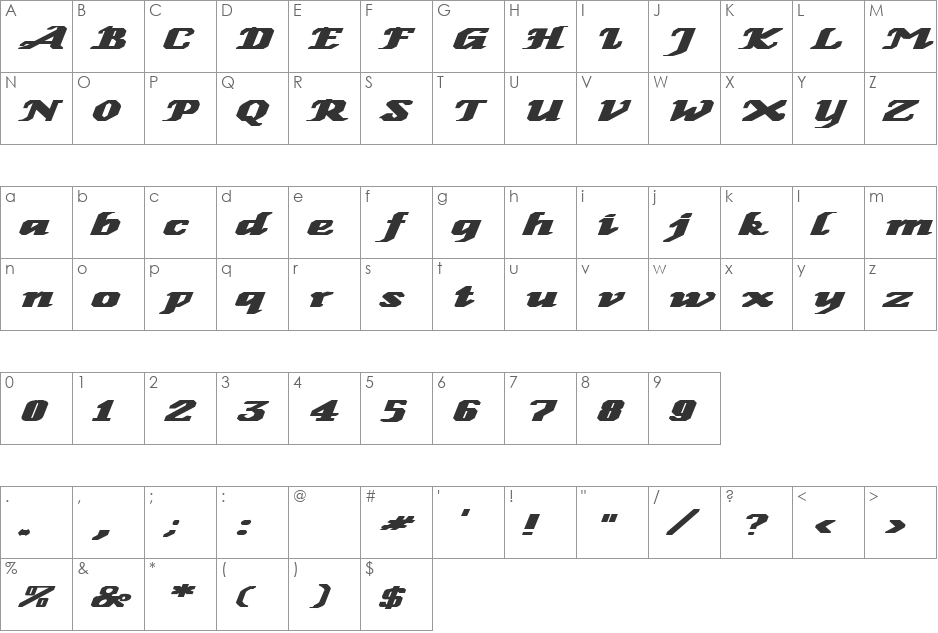 Hollowed Ground 5 font character map preview