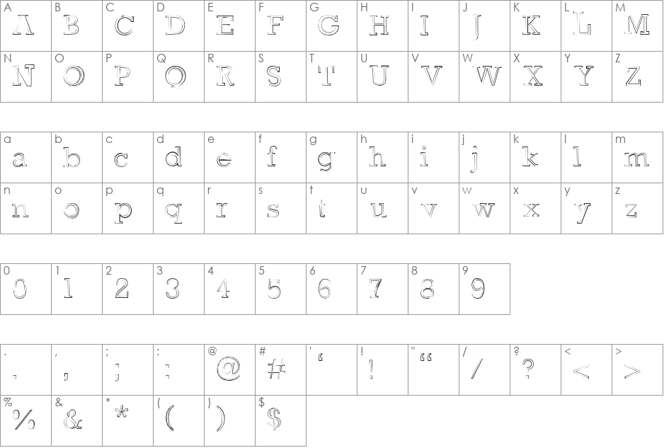 hollowedout font character map preview