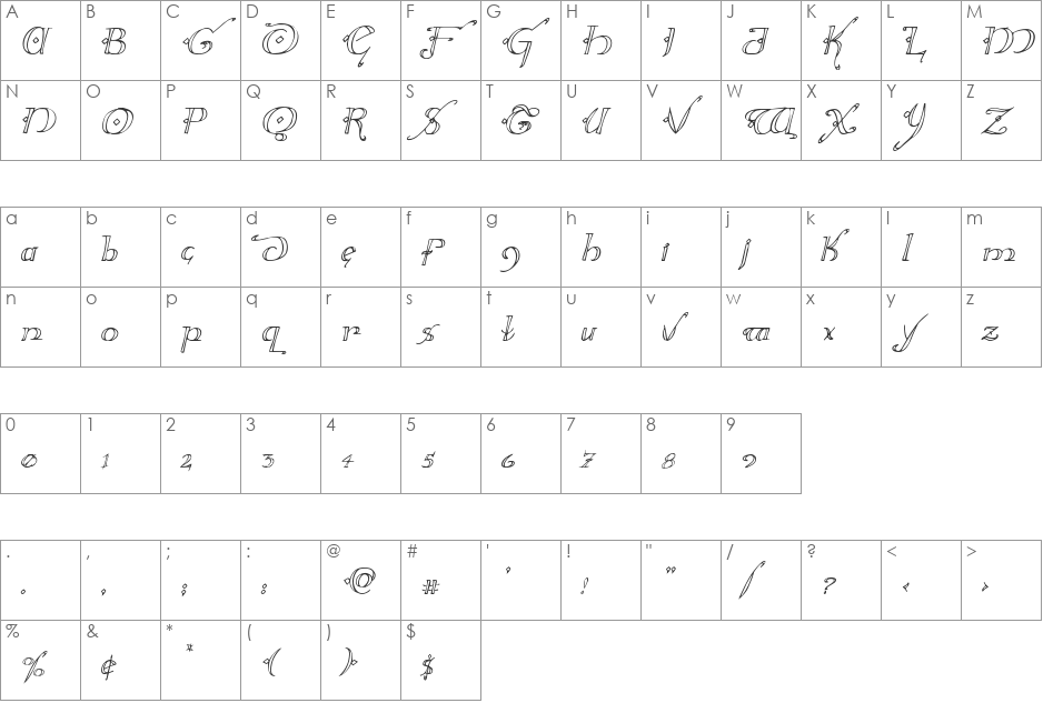Holly Jingle Italic font character map preview