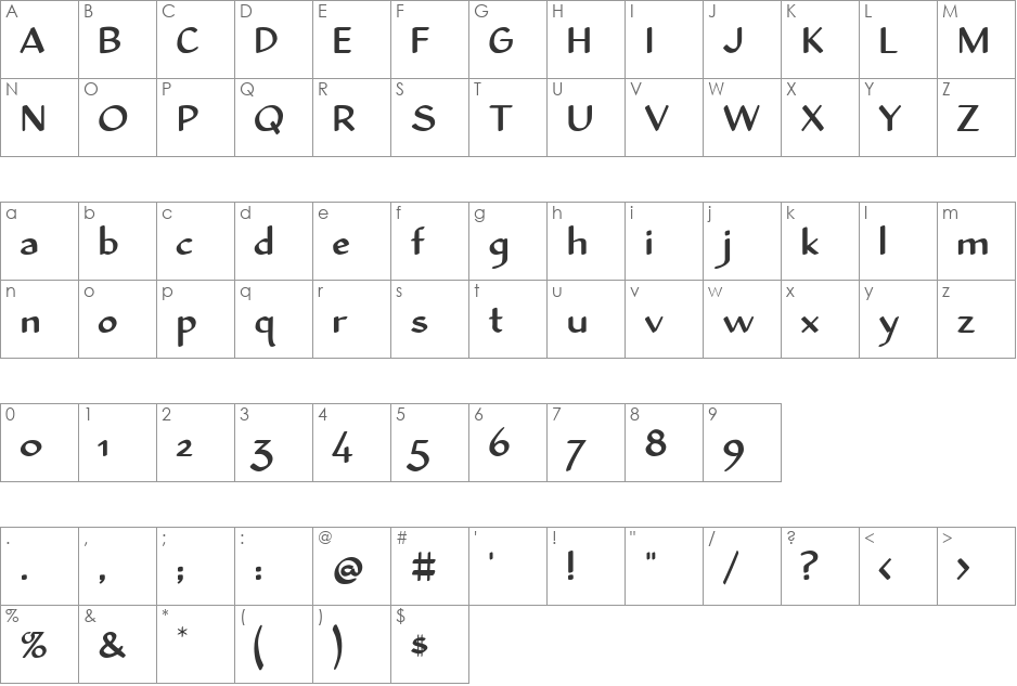 Holly Sans font character map preview