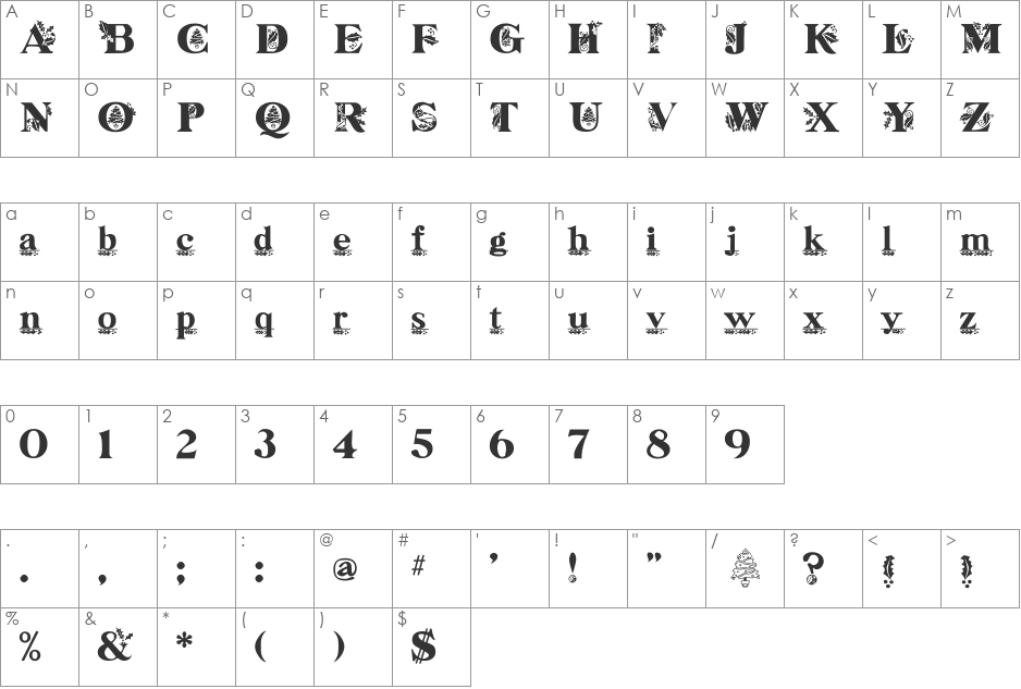 Holly Time font character map preview