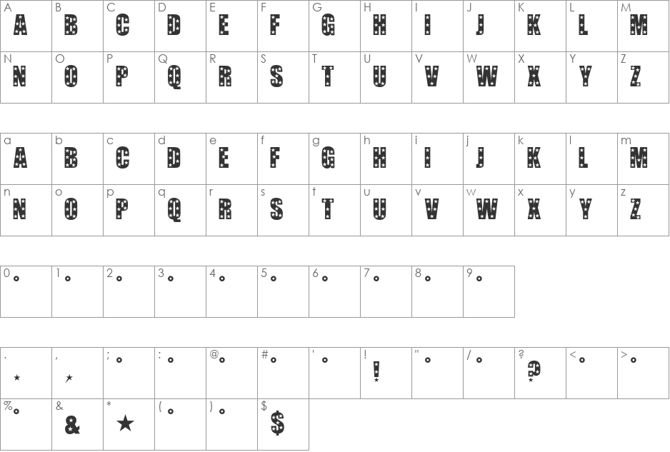 Hollywood font character map preview