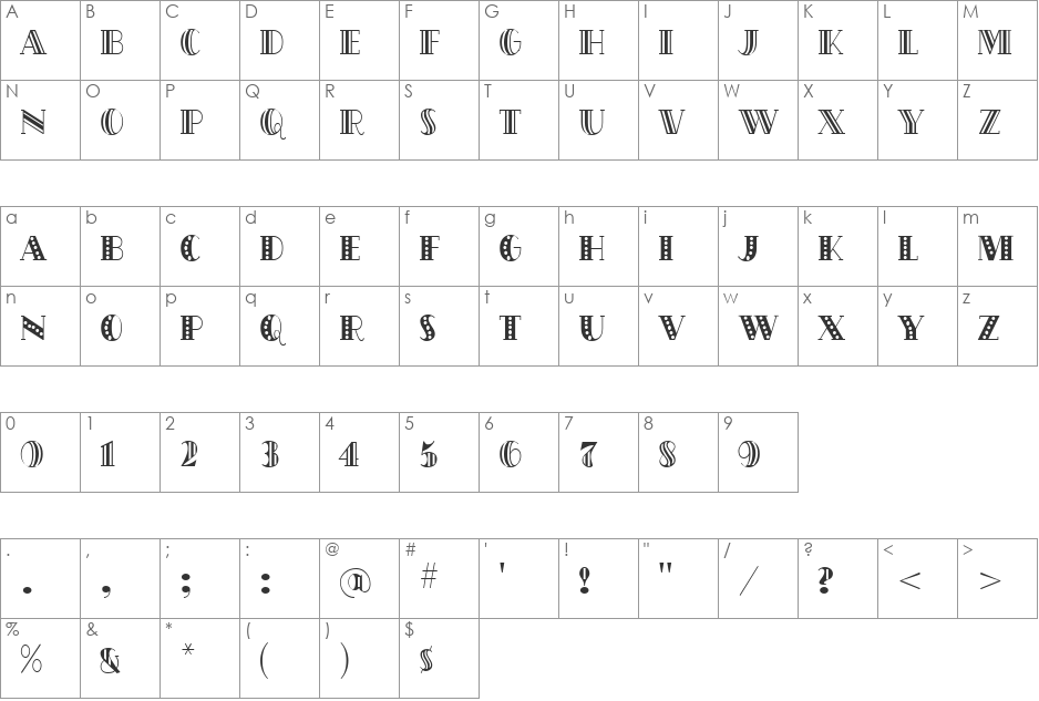 Hollywood font character map preview