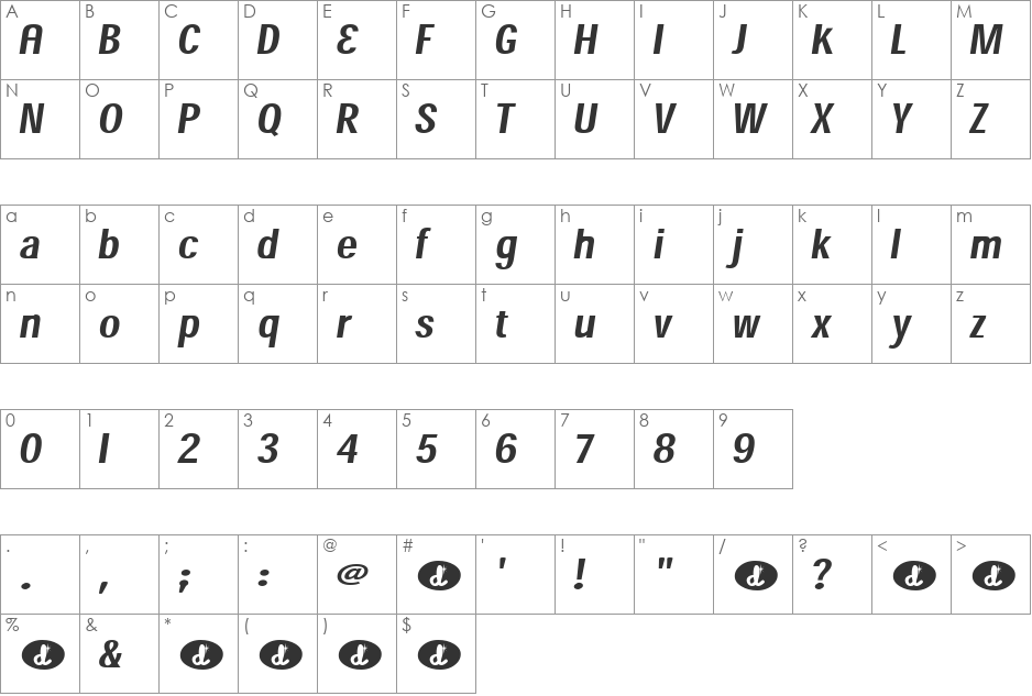Hollywood1978 font character map preview