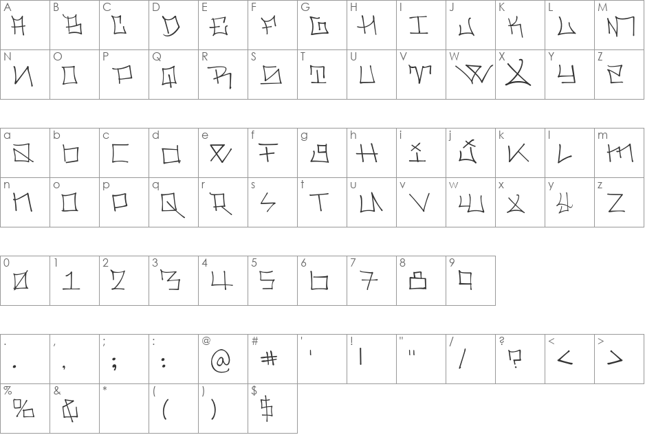 Holmes font character map preview