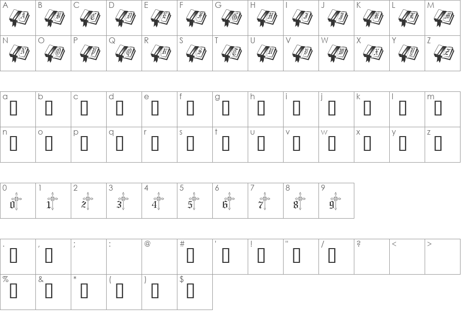 Holy Book font character map preview