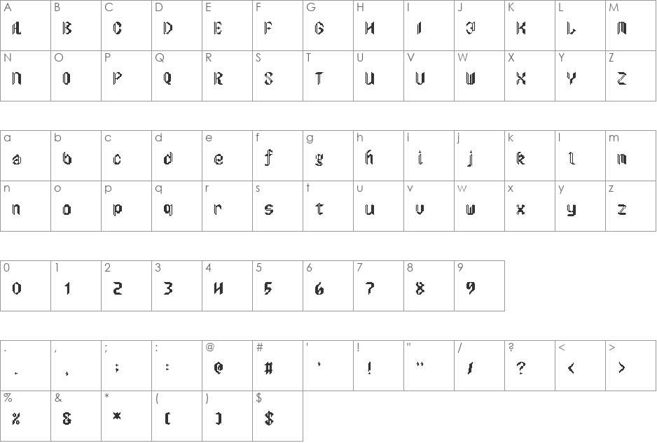 Holyaxe's Blackletter font character map preview