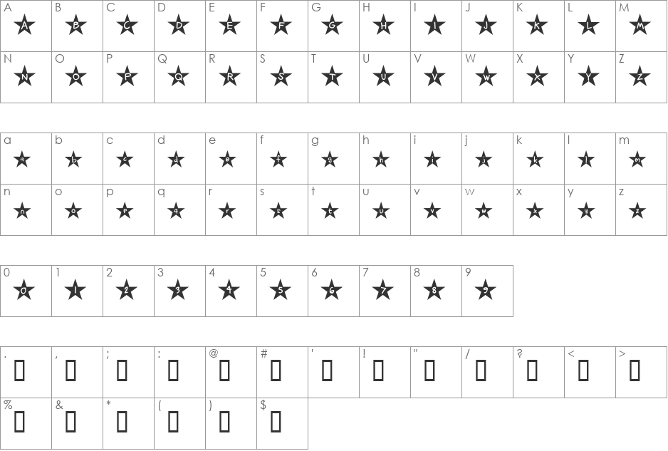 Holywood font character map preview