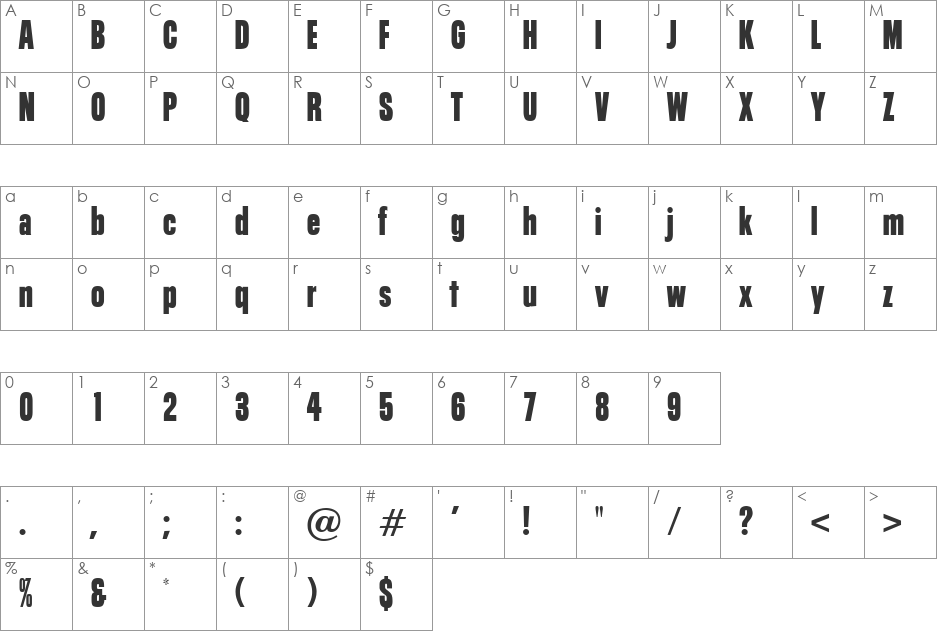 Hombre font character map preview