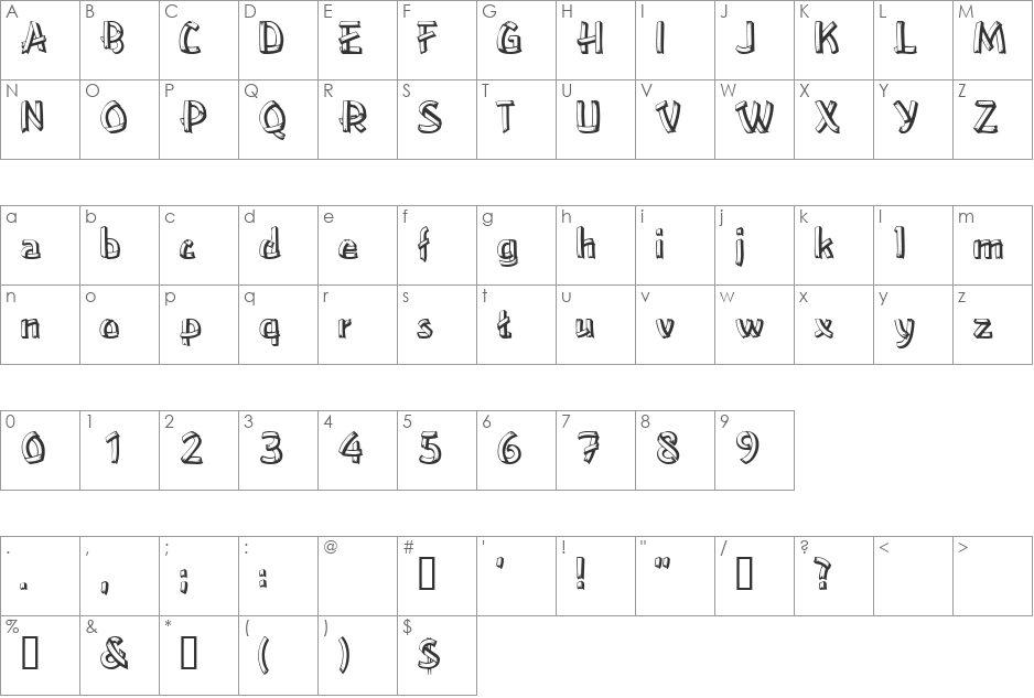 HomeboyDisplaySSi font character map preview