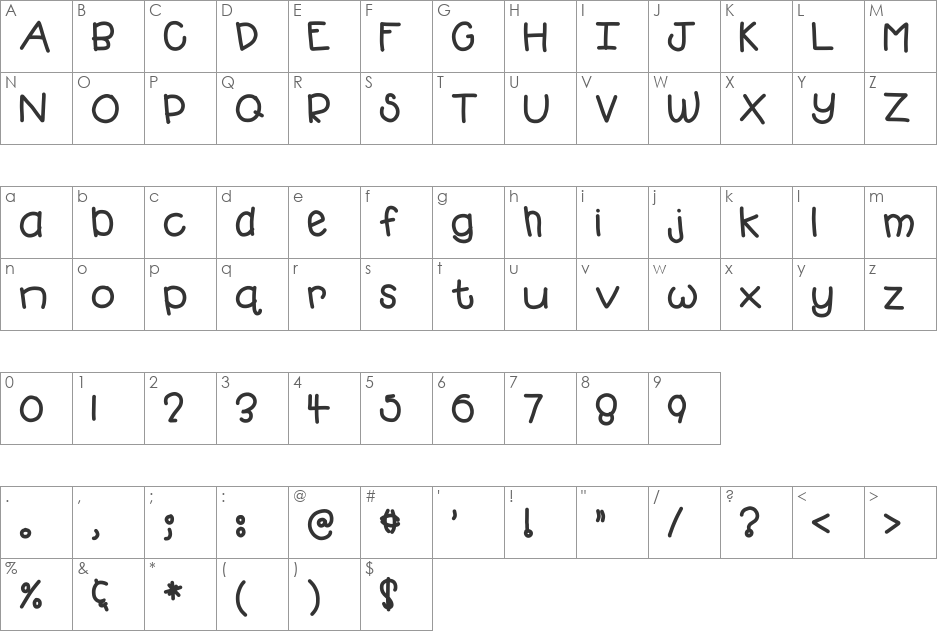 HomegirlBouncy font character map preview