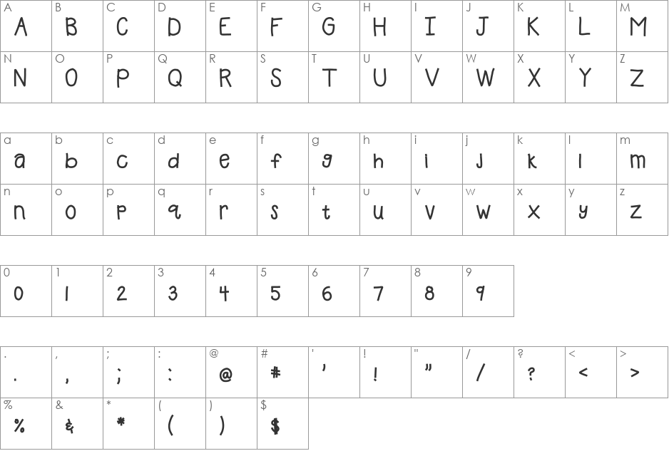 HomegirlFreshlySqueezed font character map preview