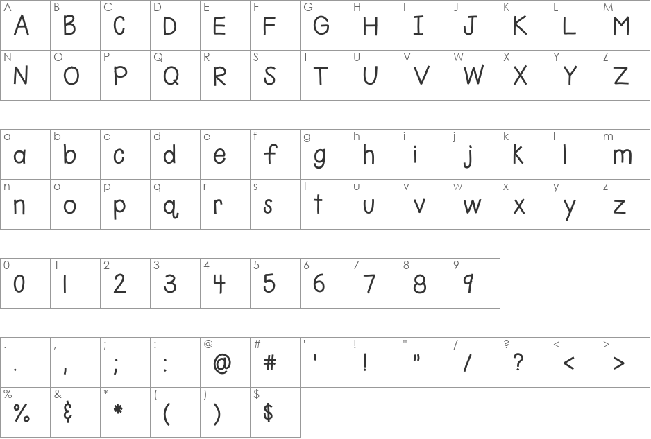 HomegirlKiddo font character map preview