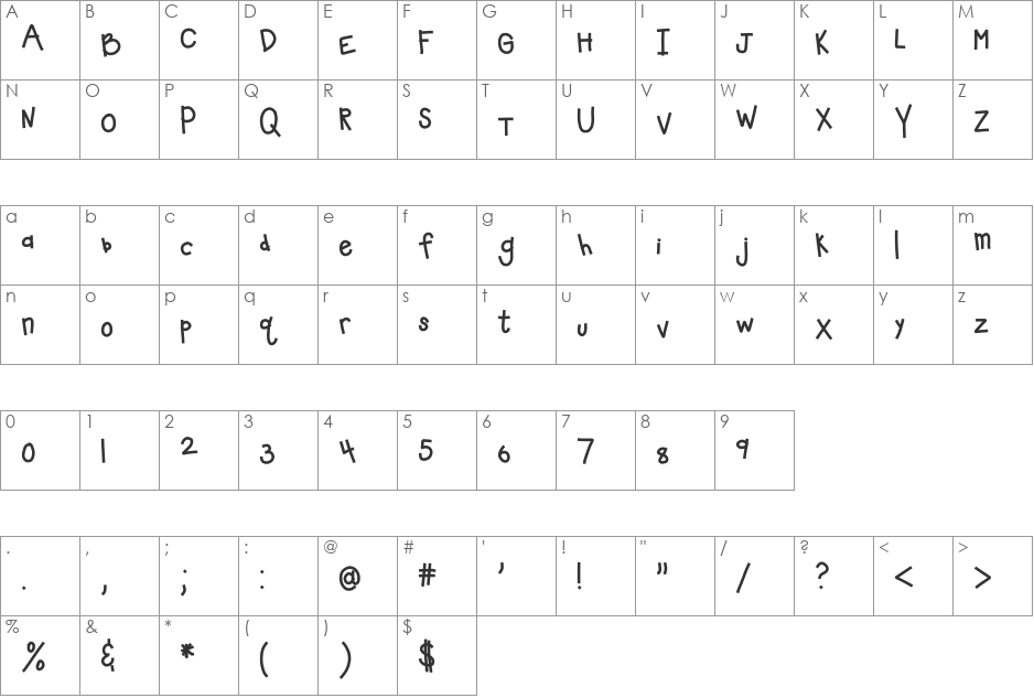 HomegirlLeveledReader font character map preview