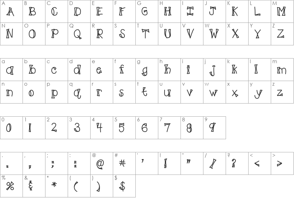 HomegirlPinchedMe font character map preview