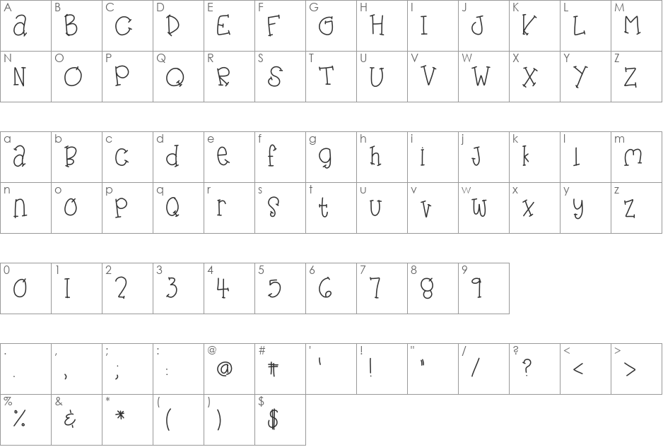 HomegirlQuirks font character map preview