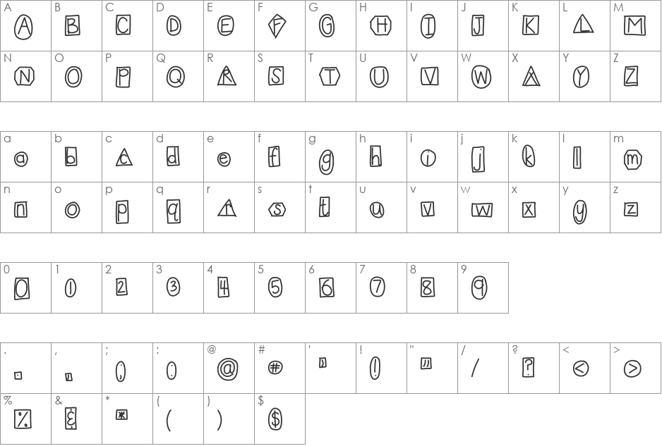 HomegirlShapeUp font character map preview