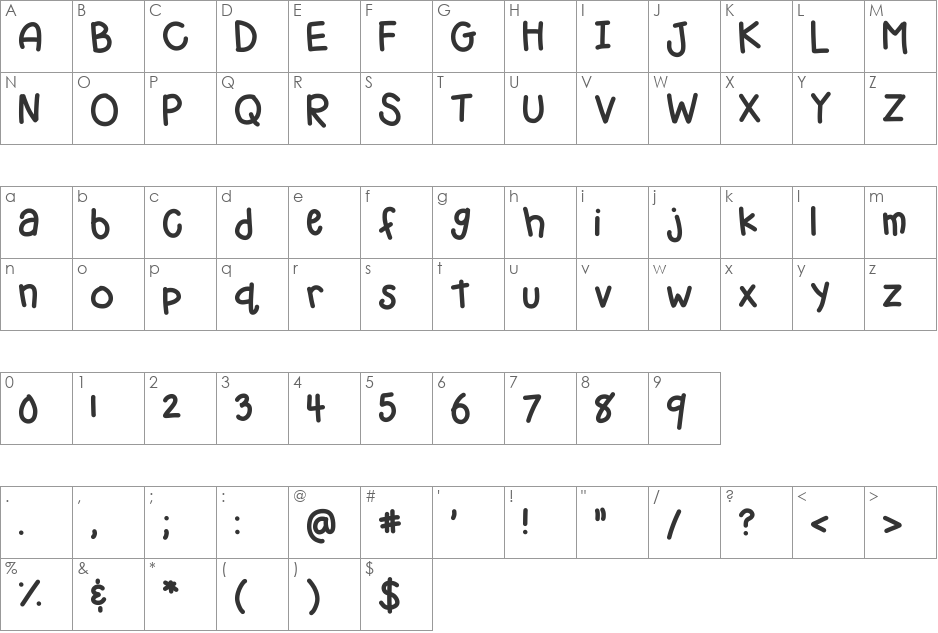 HomegirlStuffed font character map preview