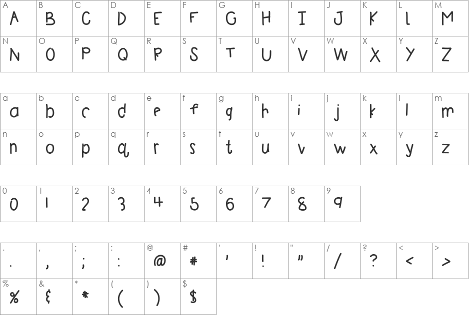 HomegirlUnfinished font character map preview