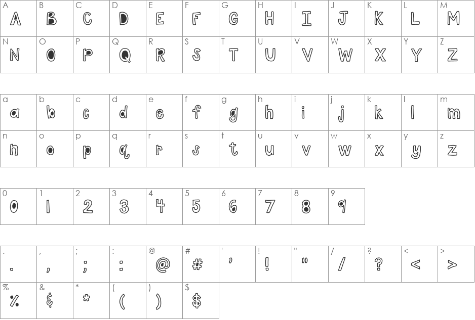 HomegirlWhut font character map preview