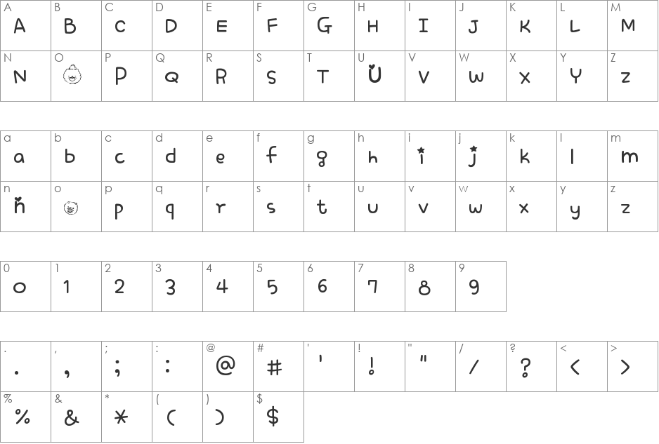 Homekorro font character map preview