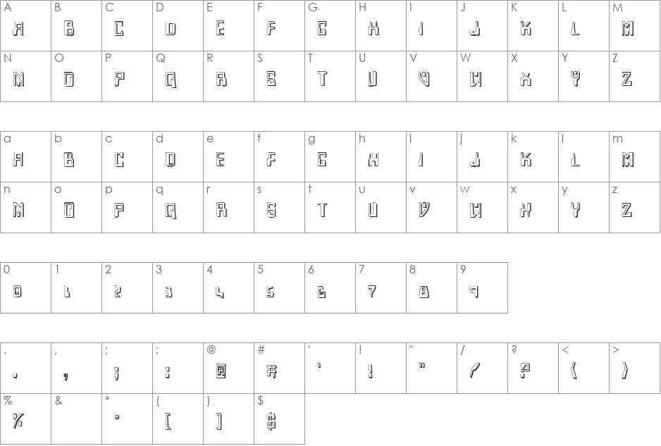 Homemade Robot Shadow font character map preview