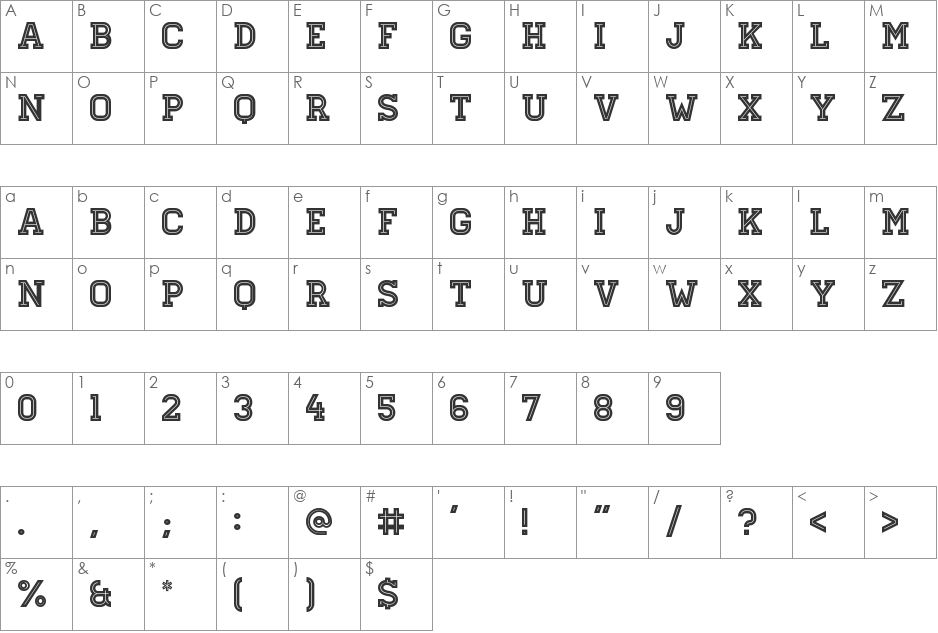 Homestead font character map preview