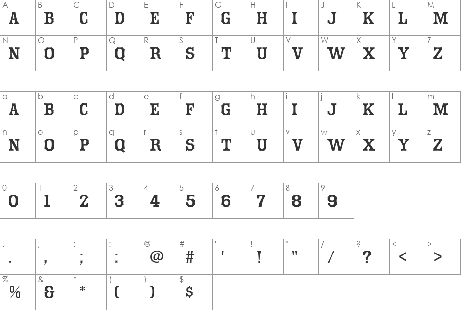 Hometown font character map preview
