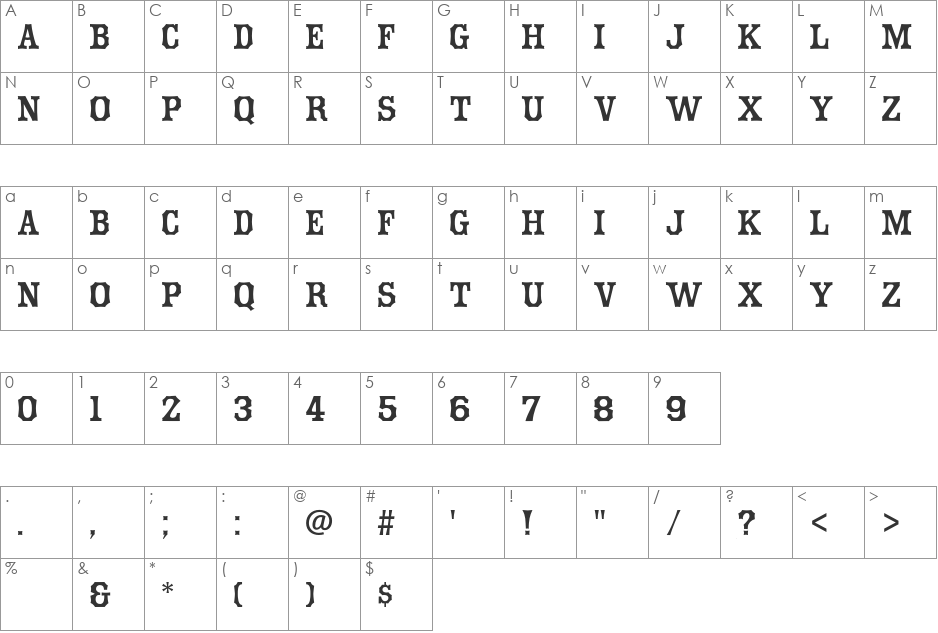 Hometown font character map preview