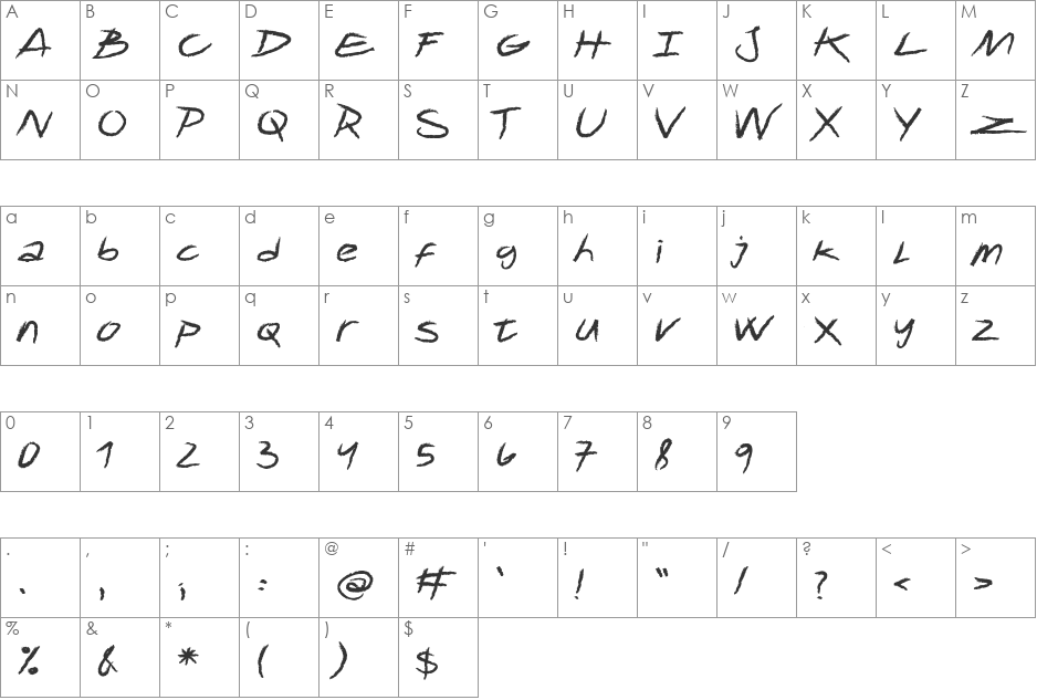 HomeWork font character map preview