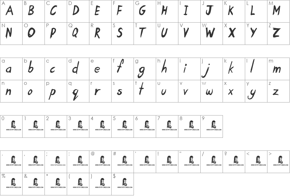 Homework Grr font character map preview