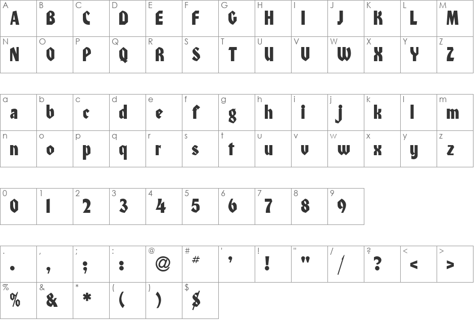 Honda font character map preview