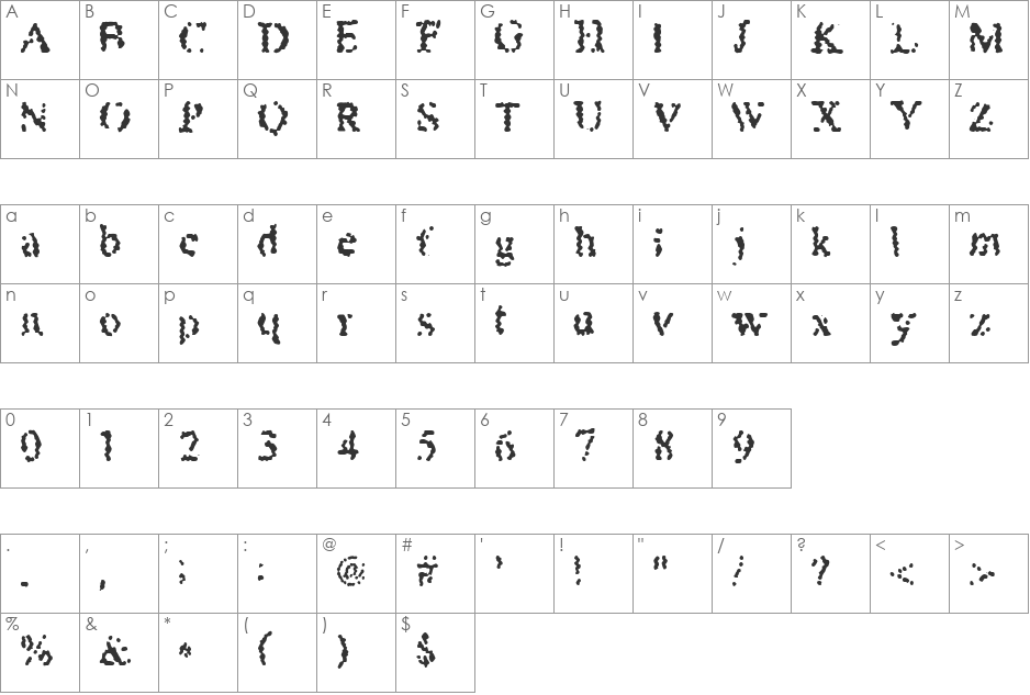 Honeybomb font character map preview