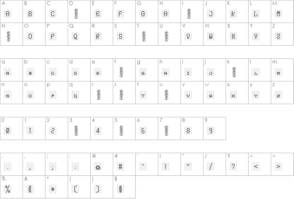 honeycomb font character map preview