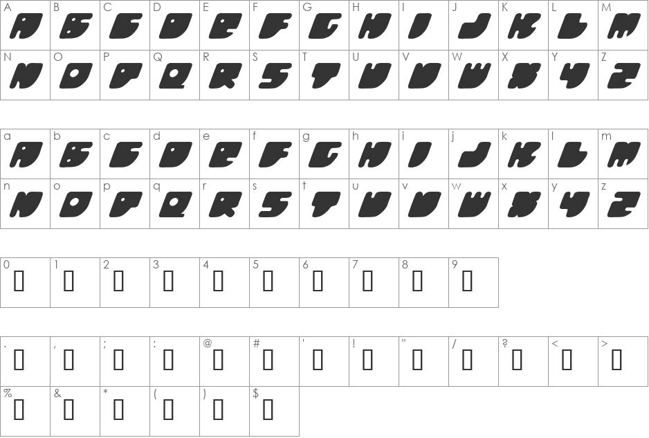 Honeyflash font character map preview