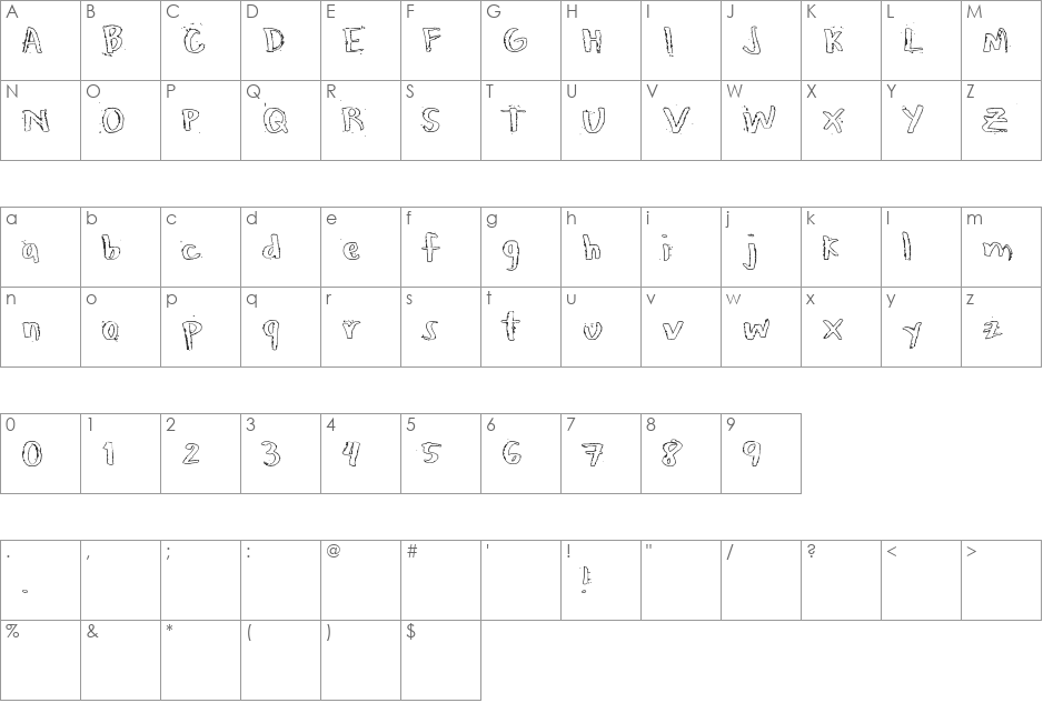 Honeytone Hollow font character map preview