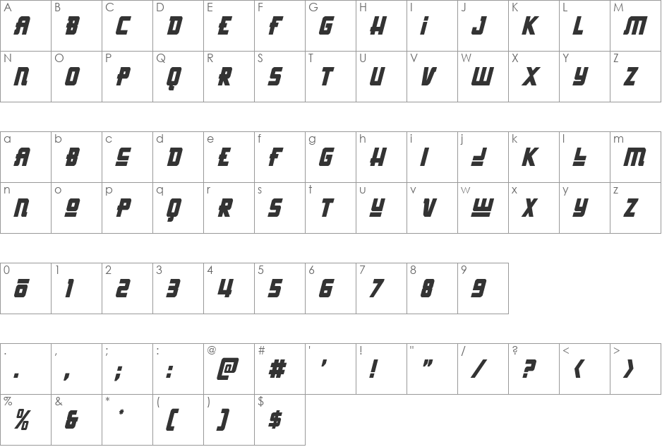 Hong Kong Hustle Condensed Italic font character map preview