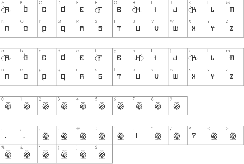Hood Rich font character map preview