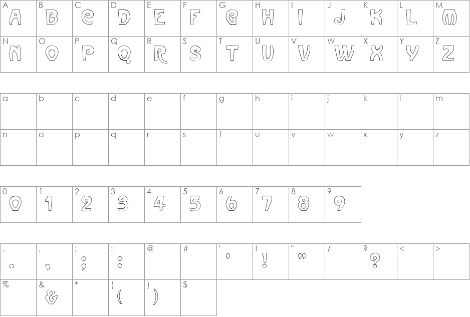 Hoohaa 1 font character map preview